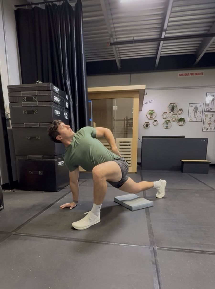 Client working on hip mobility